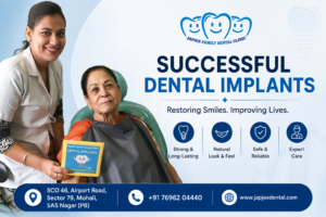 Satisfied dental implant patient with Dr. Puneet Ahluwalia after successful treatment at Japjee Family Dental Clinic, Mohali.